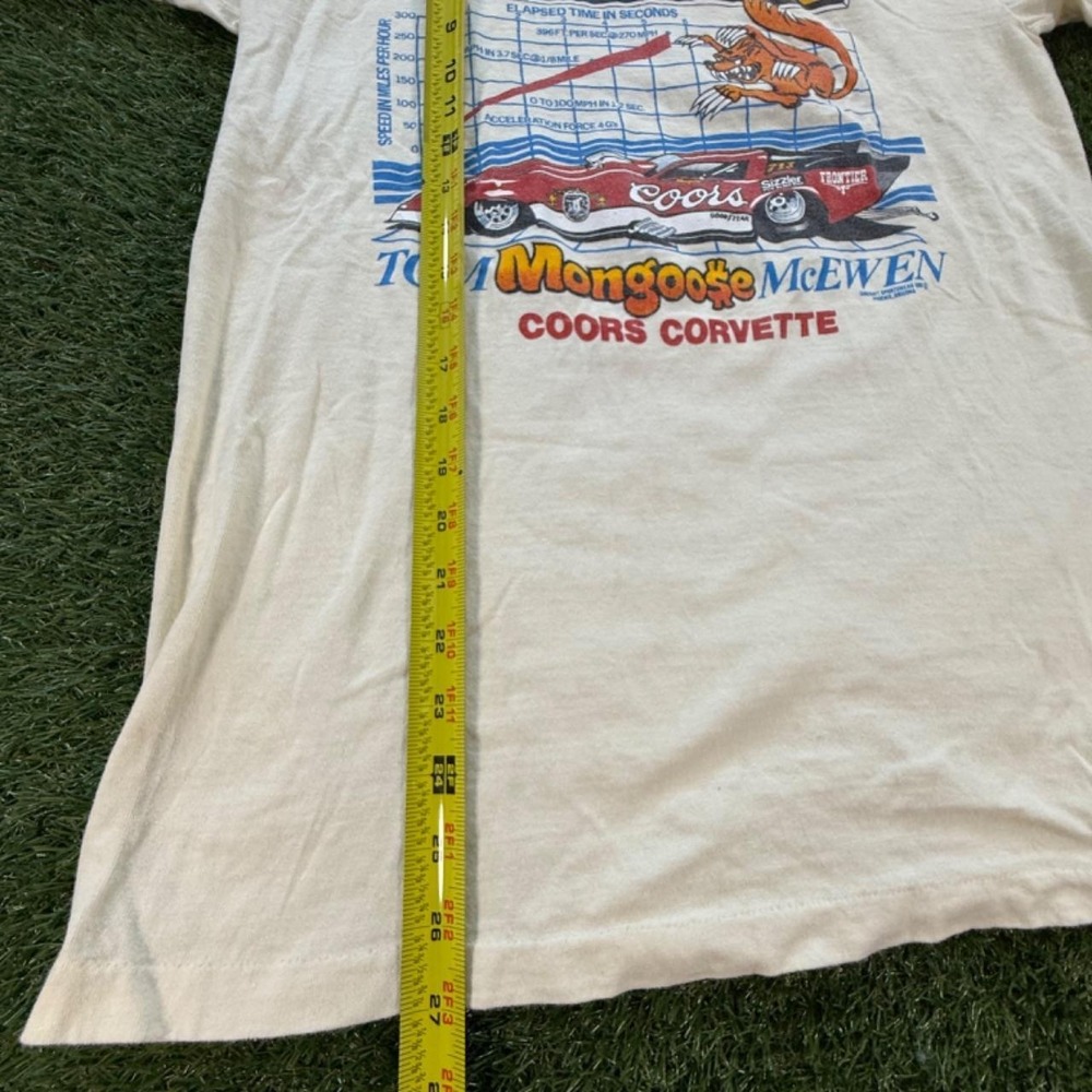 Vintage 80s Tom The Mongoose McEwen Coors Corvette Drag Racing Tee White Mens - Picture 5 of 6